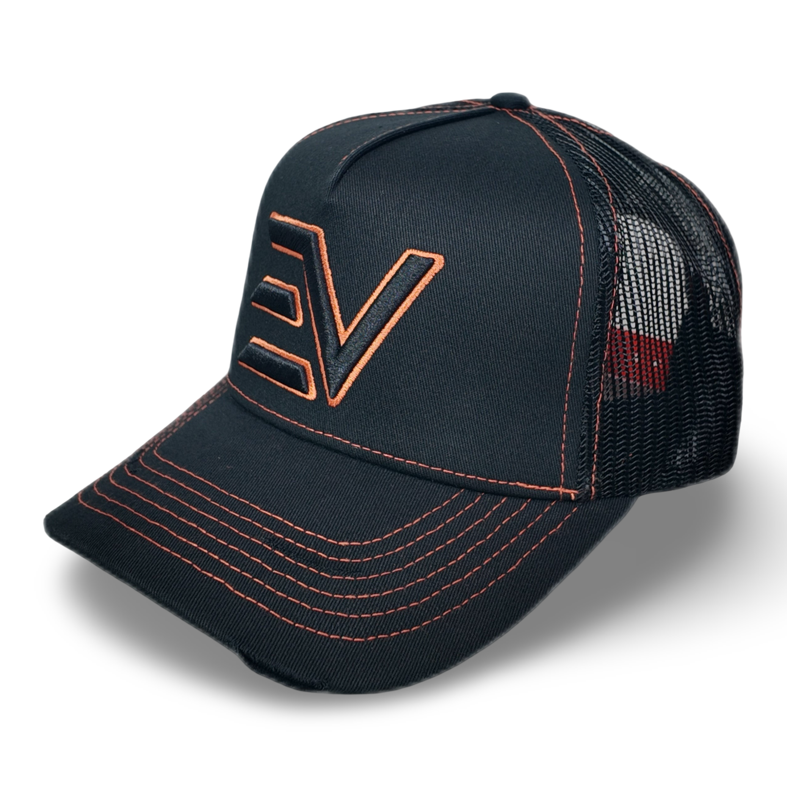 Envi-1 EV Logo Trucker Hat Black/Orange Stitch