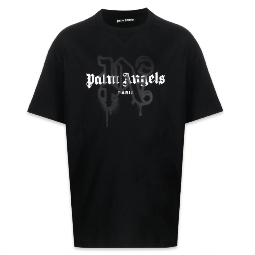 【関税込み】Palm Angels ブラック Monogram Pin Tシャツ Palm Angels Black Spray Monogram T-Shirt 'Black'