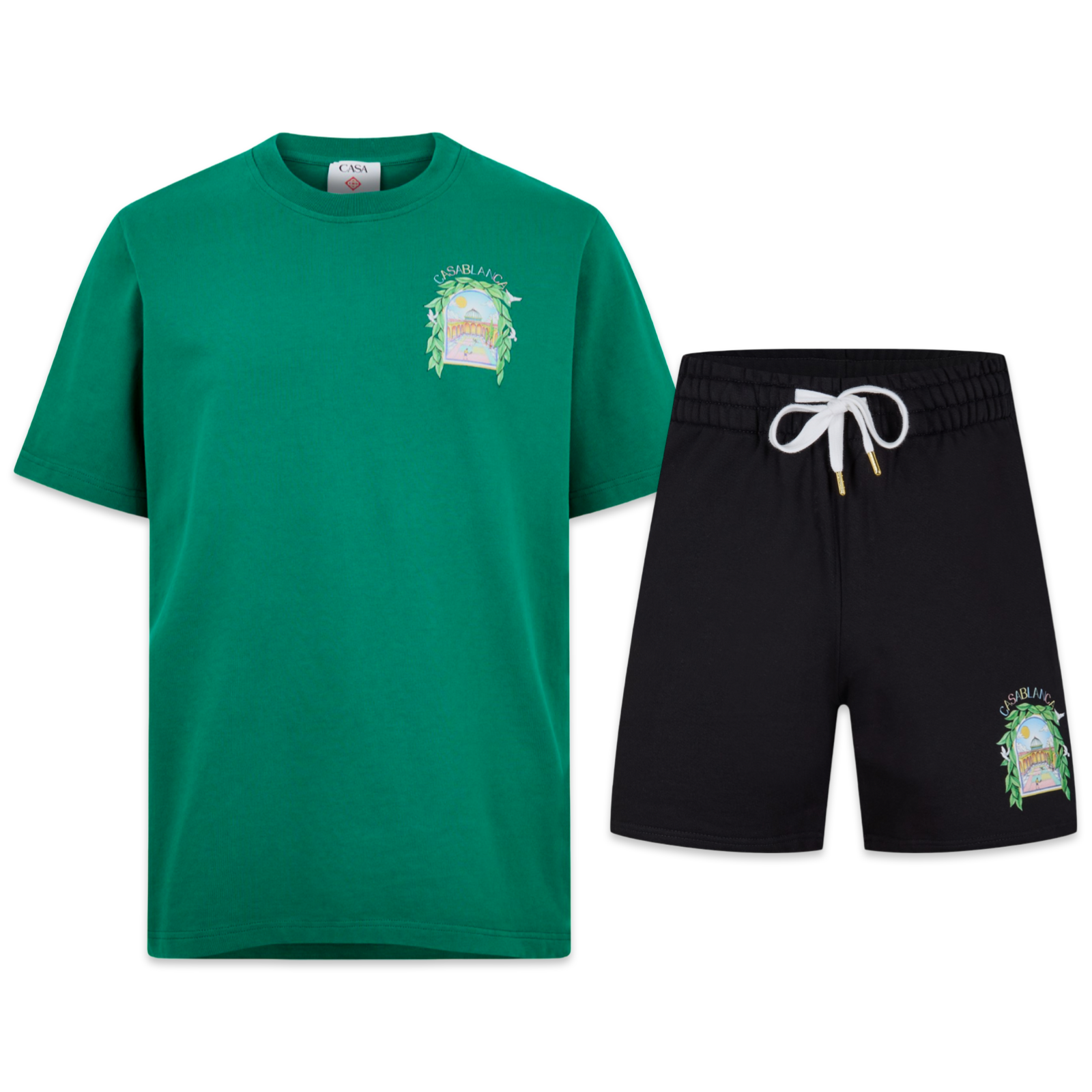 Casablanca Triomphe Shorts & T-Shirt Set 'Black/Green'