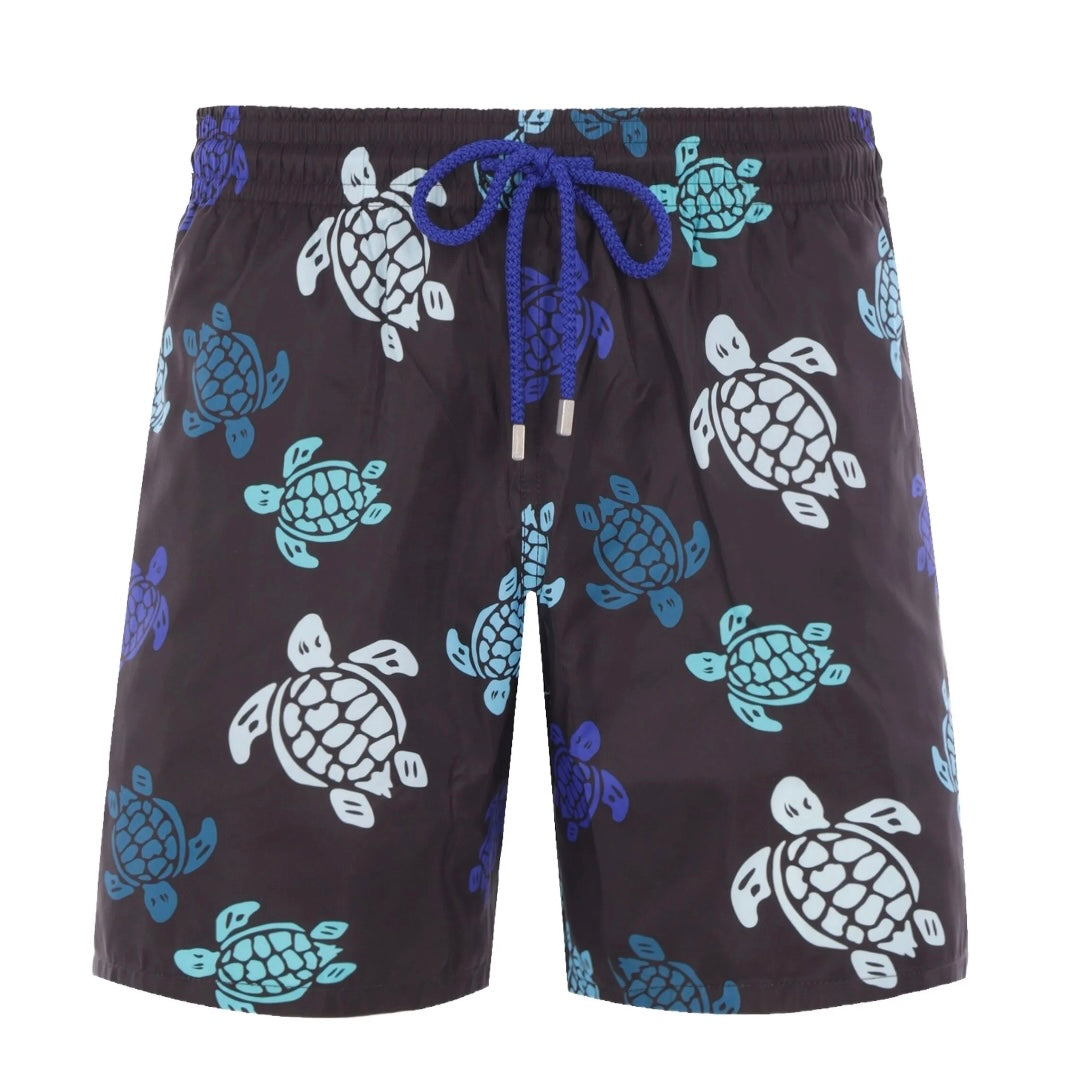 Vilebrequin Turtle Print Swim Shorts 'Black Aqua'