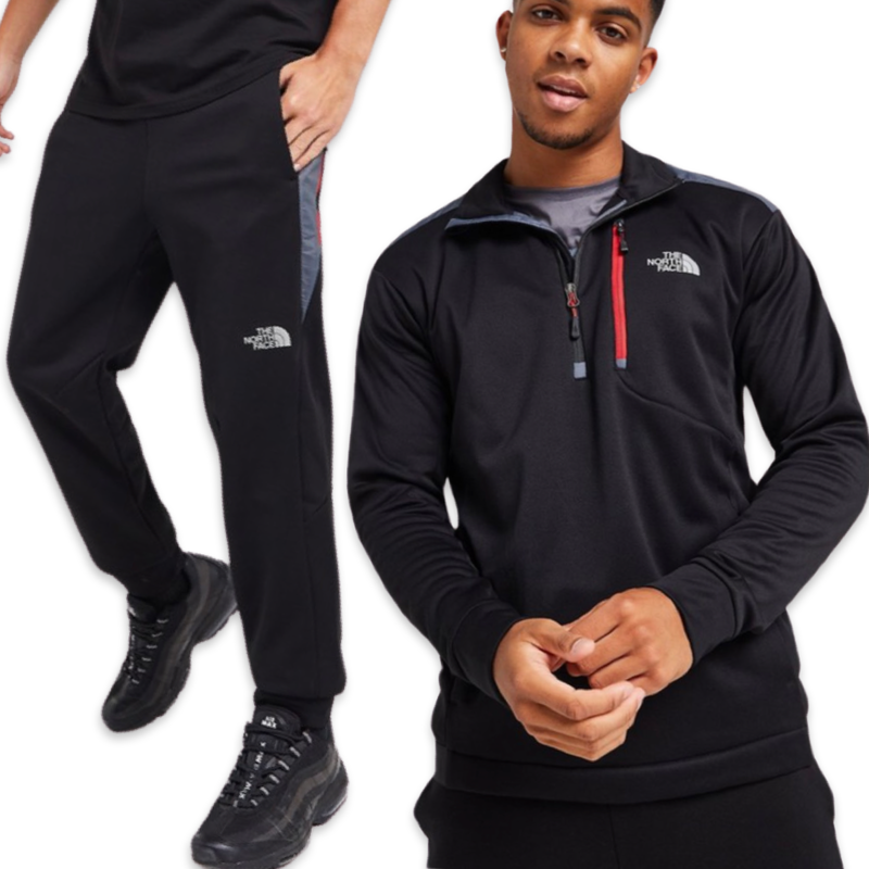 Black and grey north face tracksuit best sale