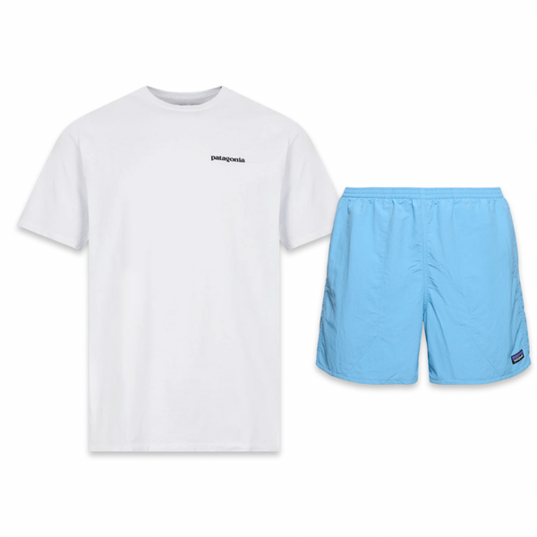 Patagonia Shorts & Tee Set ‘White & Baby Blue’