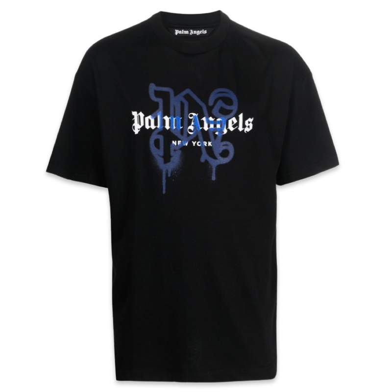 Palm Angels Blue Spray Monogram T-Shirt 'Black'