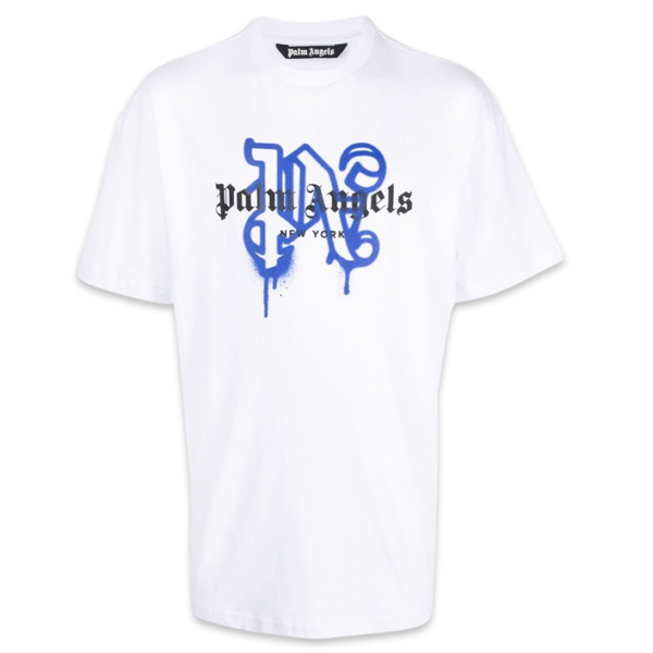 Palm Angels Blue Spray Monogram T-Shirt 'White'