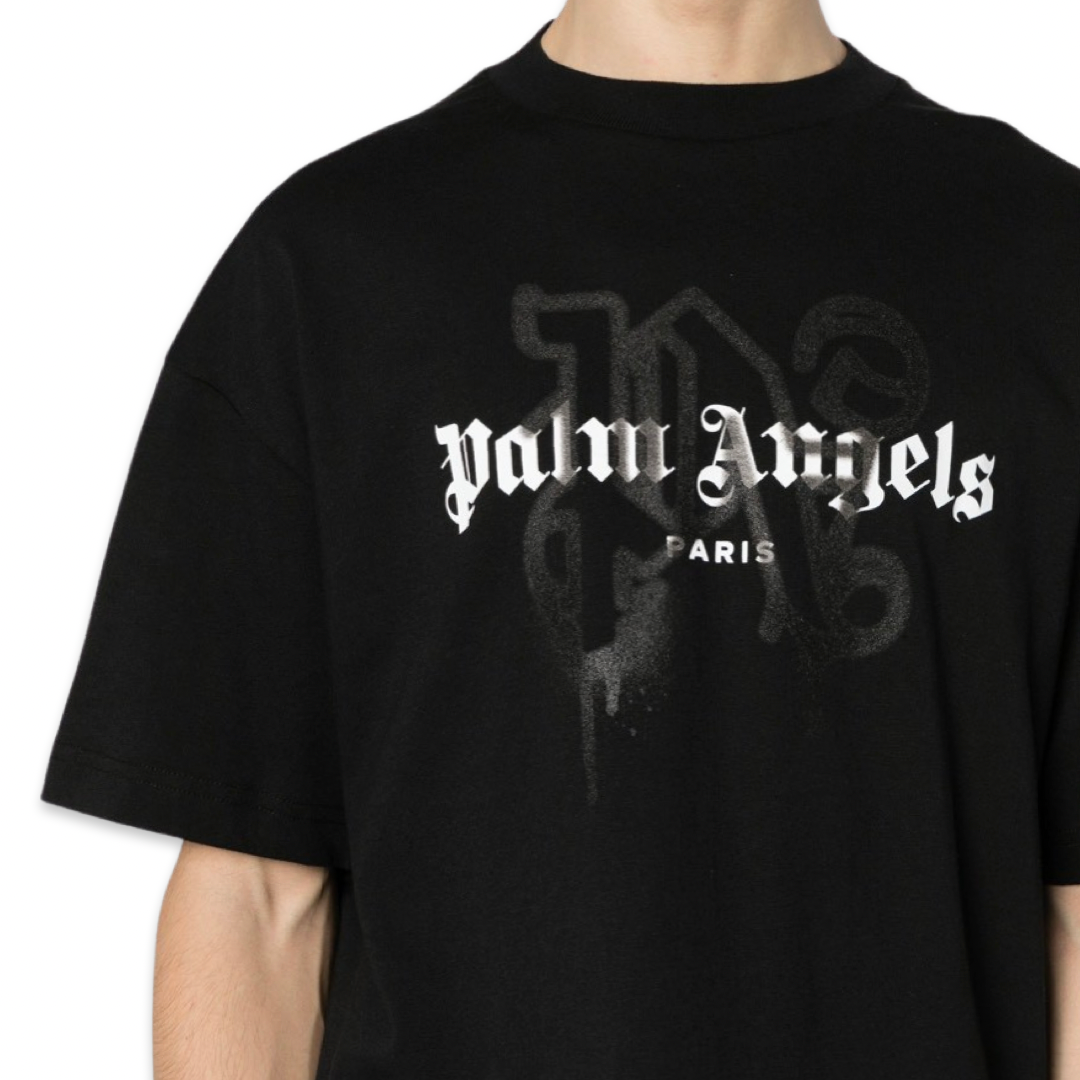 Palm Angels Black Spray Monogram T-Shirt 'Black'