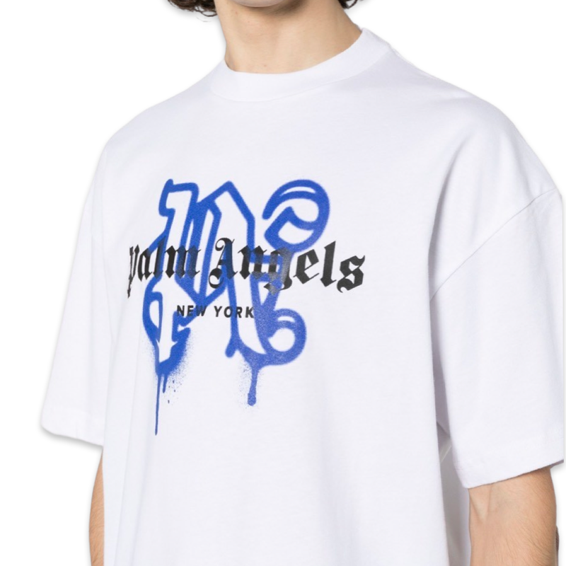 Palm Angels Blue Spray Monogram T-Shirt 'White'