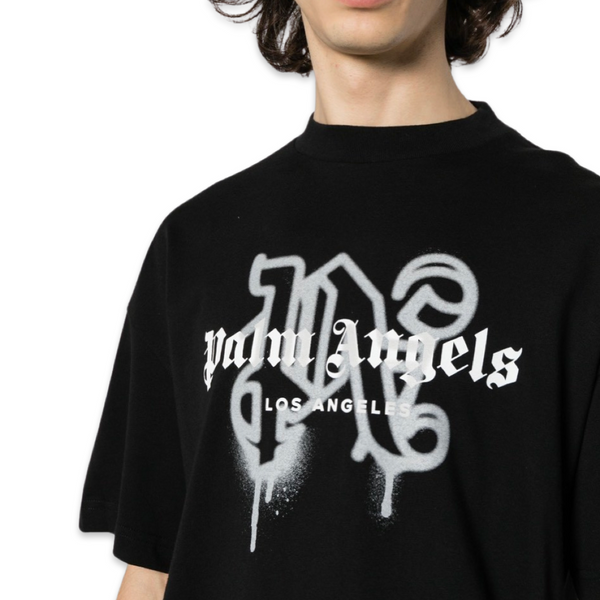 Palm Angels White Spray Monogram T-Shirt 'Black'