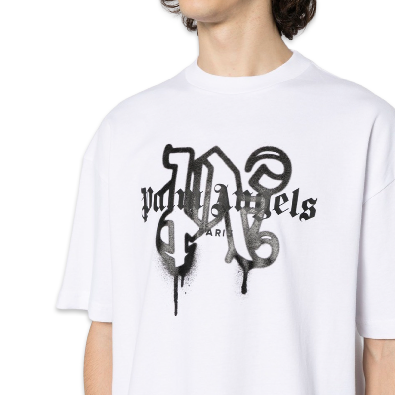 Palm Angels Black Spray Monogram T-Shirt 'White'