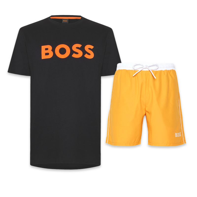 Hugo Boss Ensemble short et t-shirt 'Noir et Orange'