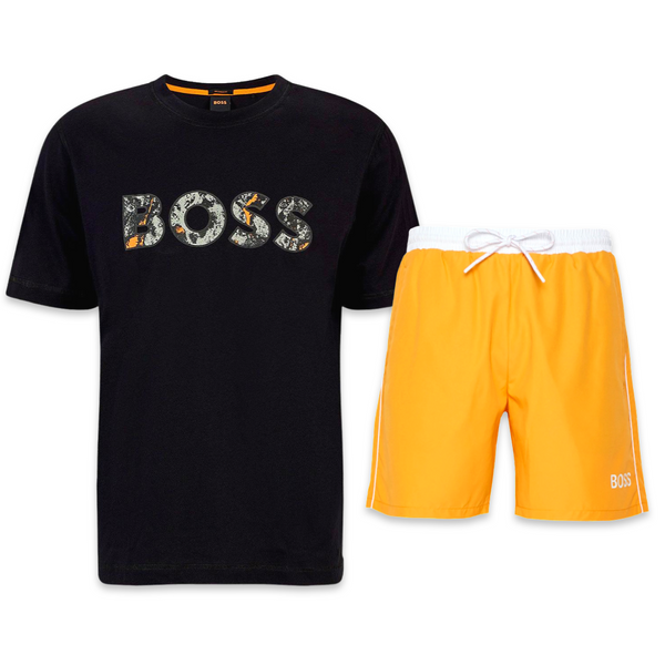 Hugo Boss Shorts & T-shirt Set 'Black & Orange'
