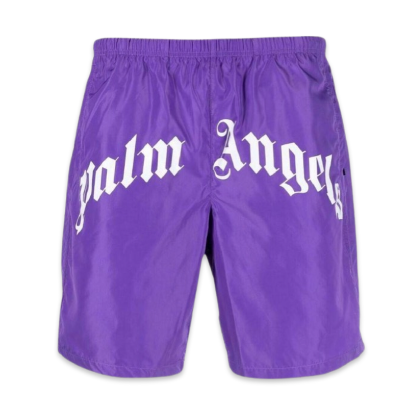 Palm Angels Short de Bain à Logo Courbé 'Violet'